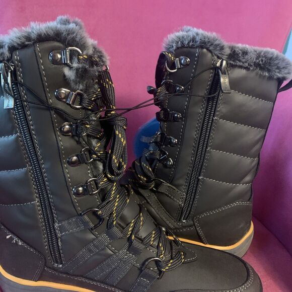 Aquatherm Womens Size 6 Cold Weather Boots Black Faux Fur Waterproof Anti Slip - Picture 7 of 9